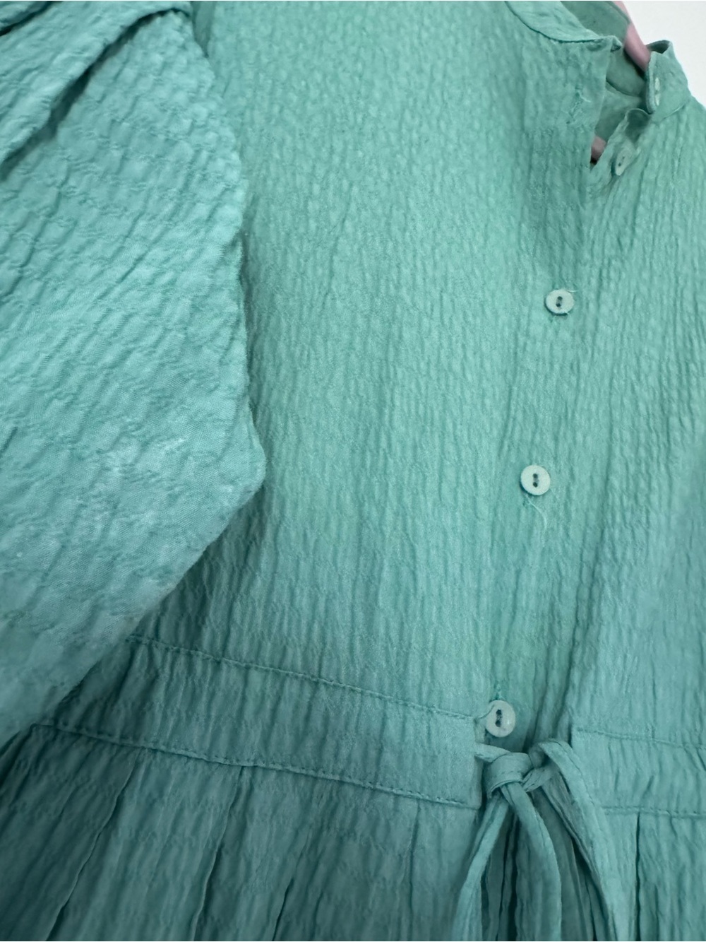 Button-Front Mint Green Women’s Dress with Tie Waist - Picture 3 of 4